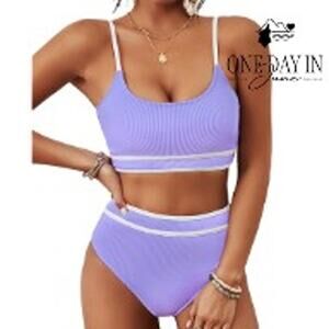 Blooming Jelly Ribbed Cropped High Waist Bikini Swimsuit Size M